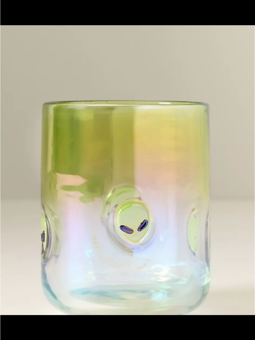 Anthropologie Halloween Iridescent Green Accent Glass with Alien Motif